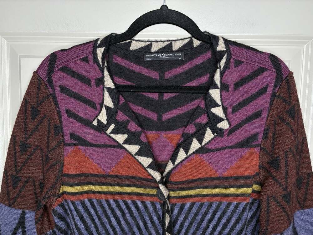 Peruvian Connection Baby Alpaca "Blythwood" Long Cardigan Multicolor/Pattern XS - Picture 6 of 9